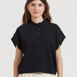 There-Elsewhere Black Collared Compact Knit Top S/M